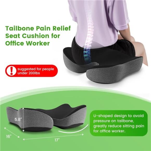 Wheelchair Seat Cushion Memory Foam Tailbone Pain Relief Office Chair Coccyx - Picture 2 of 7